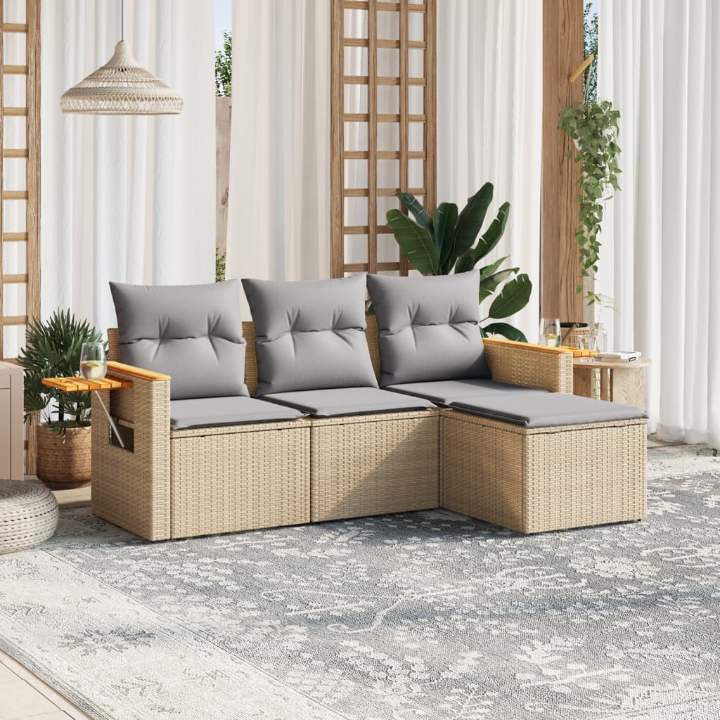 Set Divano da Giardino 4 pz con Cuscini-Sofa da Giardino-Divanetto da esterno Beige in Polyrattan 867339