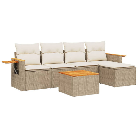 Set Divano da Giardino 6 pz con Cuscini Beige in Polyrattan