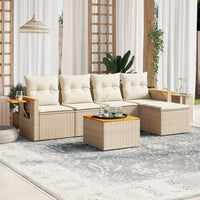 Set Divano da Giardino 6 pz con Cuscini Beige in Polyrattan