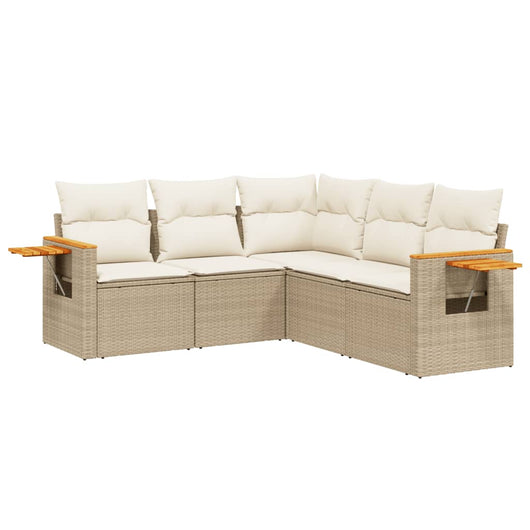 Set Divano da Giardino 5 pz con Cuscini Beige in Polyrattan