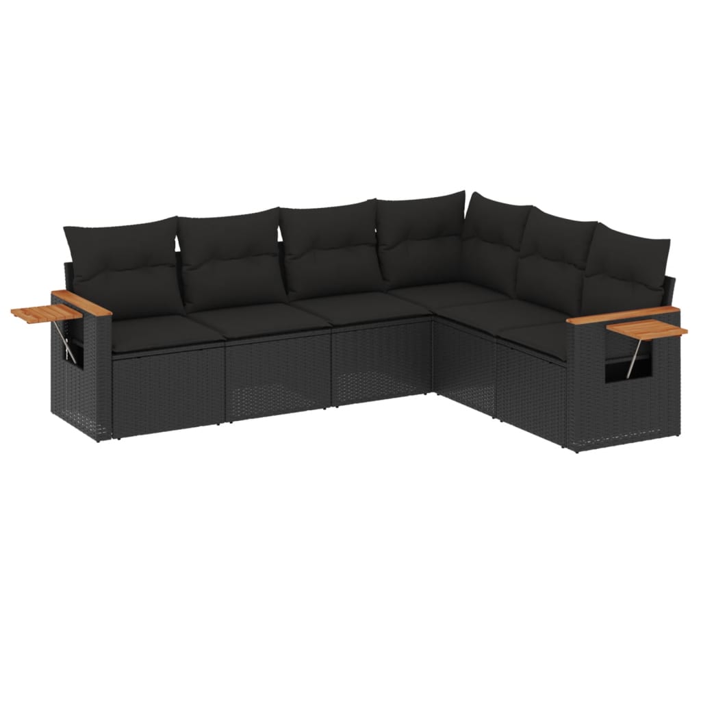 Set Divano da Giardino 6 pz con Cuscini Nero in Polyrattan 3259241