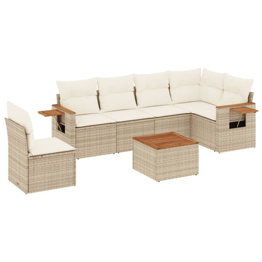 Set Divani da Giardino 7 pz con Cuscini Beige in Polyrattan 3259265