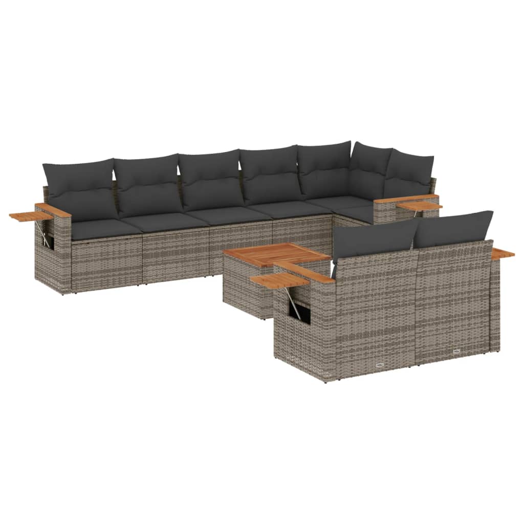 Set Divano da Giardino 9 pz con Cuscini Grigio in Polyrattan 3259400