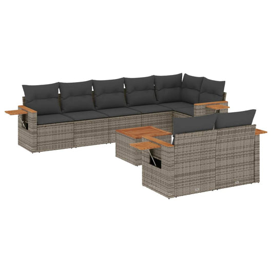 Set Divano da Giardino 9 pz con Cuscini Grigio in Polyrattan