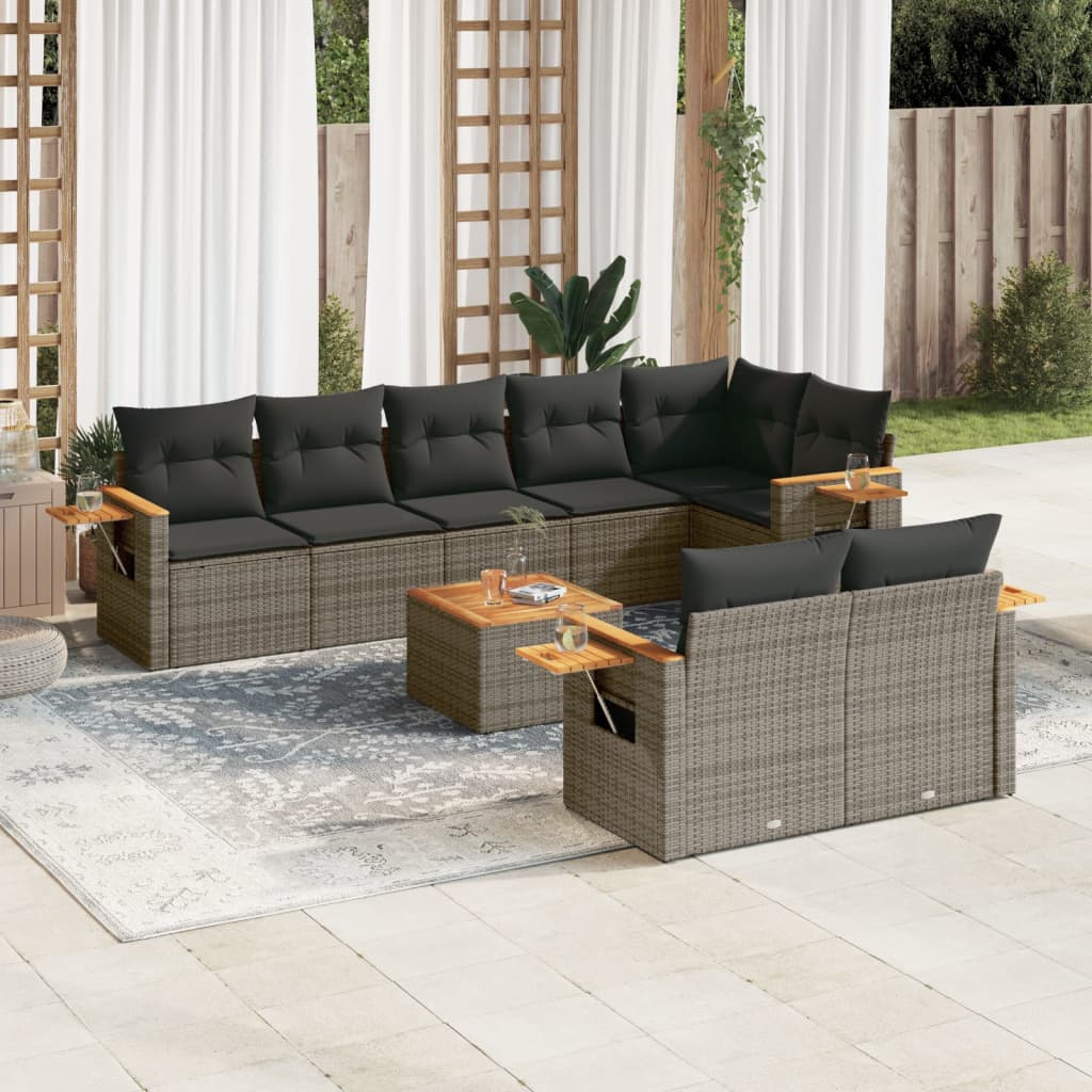 Set Divano da Giardino 9 pz con Cuscini Grigio in Polyrattan 3259400