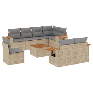 Set Divano da Giardino 9 pz con Cuscini Beige in Polyrattan 3259413
