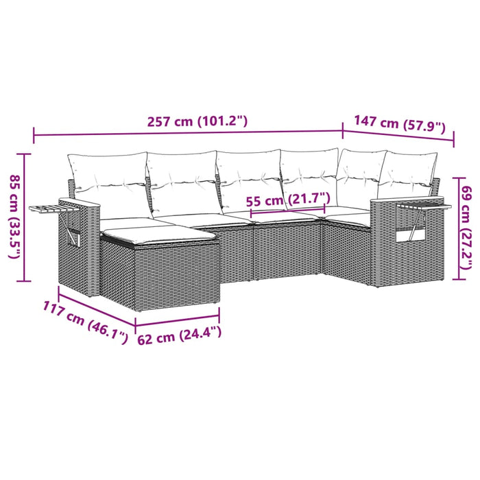 Set Divano da Giardino 6 pz con Cuscini Grigio in Polyrattan 3259421