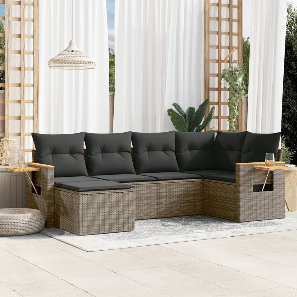 vidaXL Set Divano da Giardino 6 pz con Cuscini Grigio in Polyrattan