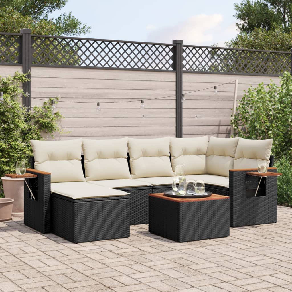 Set Divani da Giardino con Cuscini 7pz Nero Polyrattancod mxl 116171