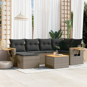 vidaXL Set Divani da Giardino 7 pz con Cuscini Grigio in Polyrattan
