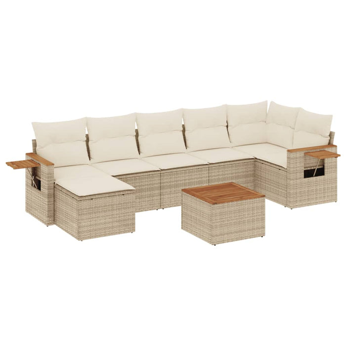 Set Divano da Giardino 8 pz con Cuscini Beige in Polyrattan
