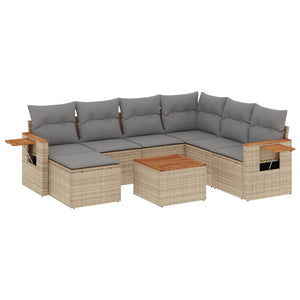 Set Divano da Giardino 8 pz con Cuscini Beige in Polyrattan