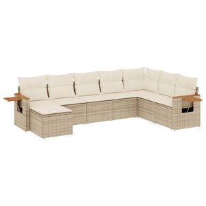 Set Divano da Giardino 8 pz con Cuscini Beige in Polyrattan