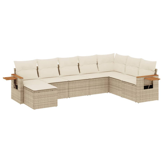 Set Divano da Giardino 8 pz con Cuscini Beige in Polyrattan