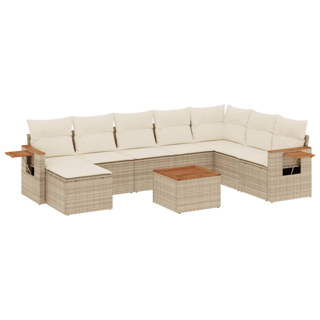 Set Divano da Giardino 9 pz con Cuscini Beige in Polyrattan