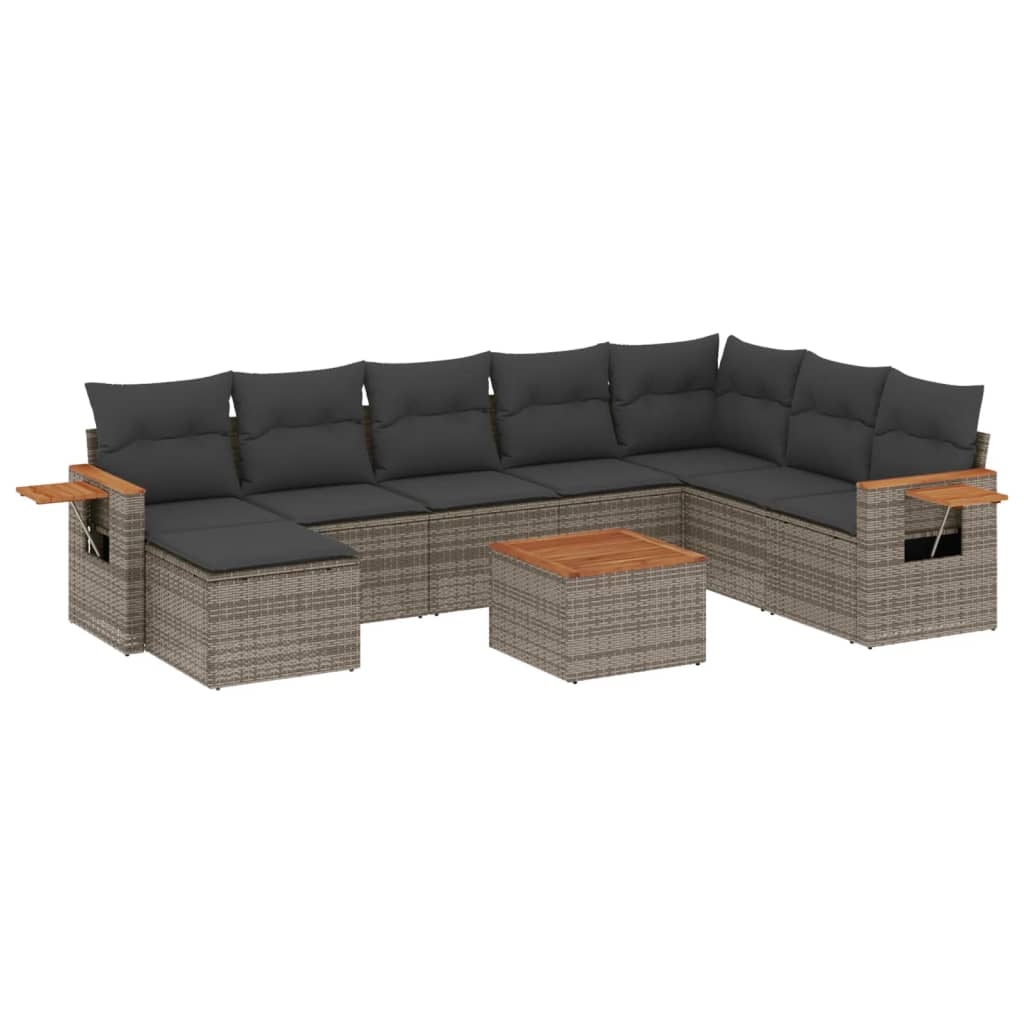Set Divano da Giardino 9 pz con Cuscini Grigio in Polyrattan 3259498