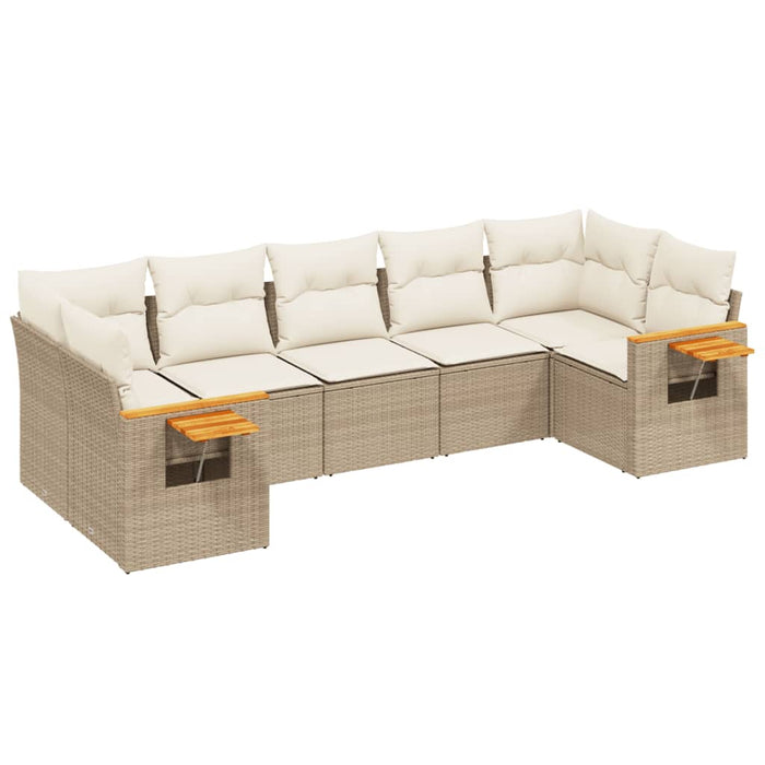 Set Divani da Giardino 7 pz con Cuscini Beige in Polyrattan