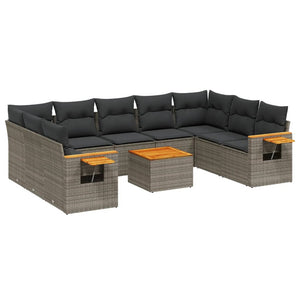 Set Divano da Giardino 10 pz con Cuscini Grigio in Polyrattan 3259526