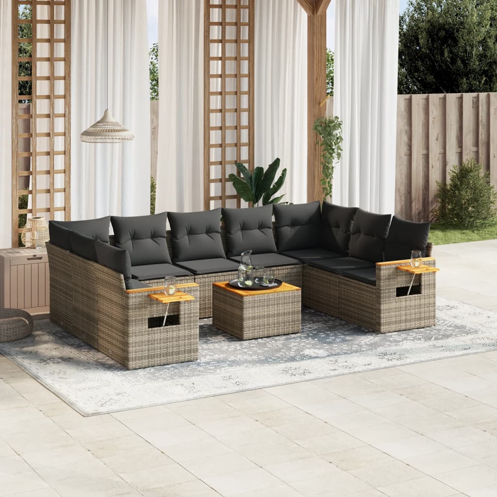 Set Divano da Giardino 10 pz con Cuscini Grigio in Polyrattan 3259526
