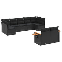 Set Divani da Giardino 9 pz con Cuscini Nero in Polyrattan 3259528