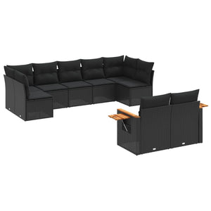 Set Divani da Giardino 9 pz con Cuscini Nero in Polyrattan 3259528