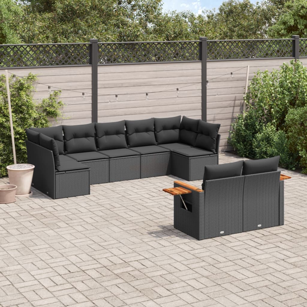 Set Divani da Giardino 9 pz con Cuscini Nero in Polyrattan 3259528