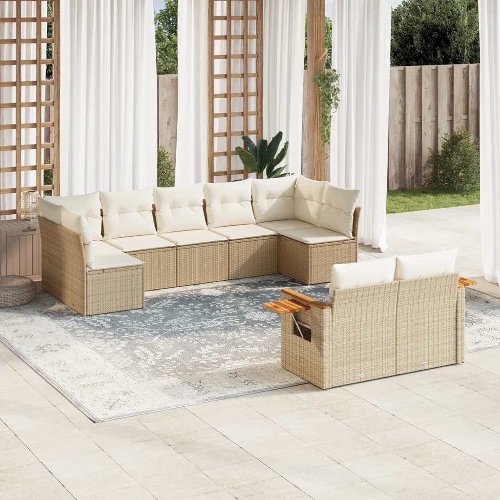 Set Divano da Giardino 9 pz con Cuscini Beige in Polyrattan