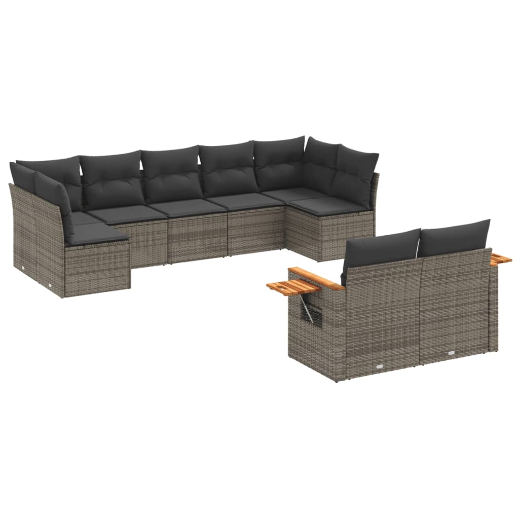 Set Divano da Giardino 9 pz con Cuscini Grigio in Polyrattan