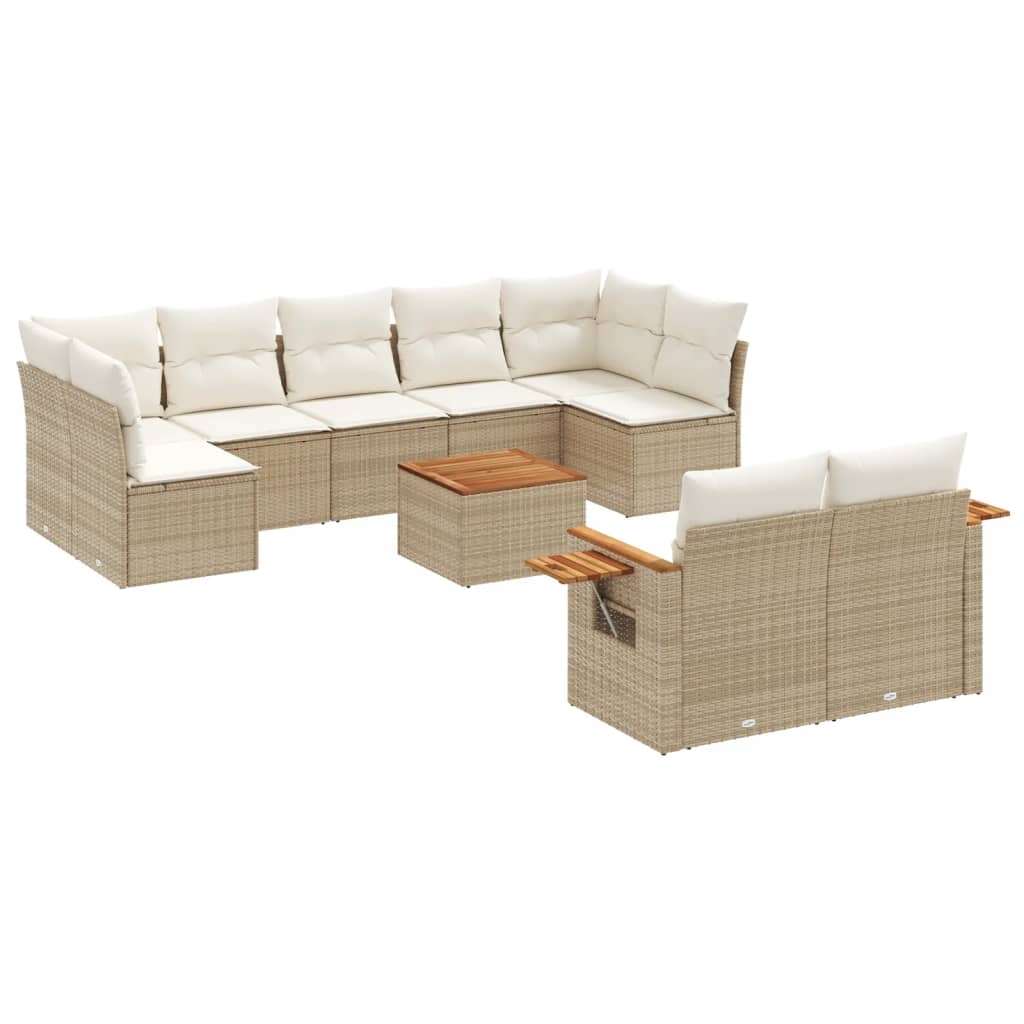 Set Divano da Giardino 10 pz con Cuscini Beige in Polyrattan