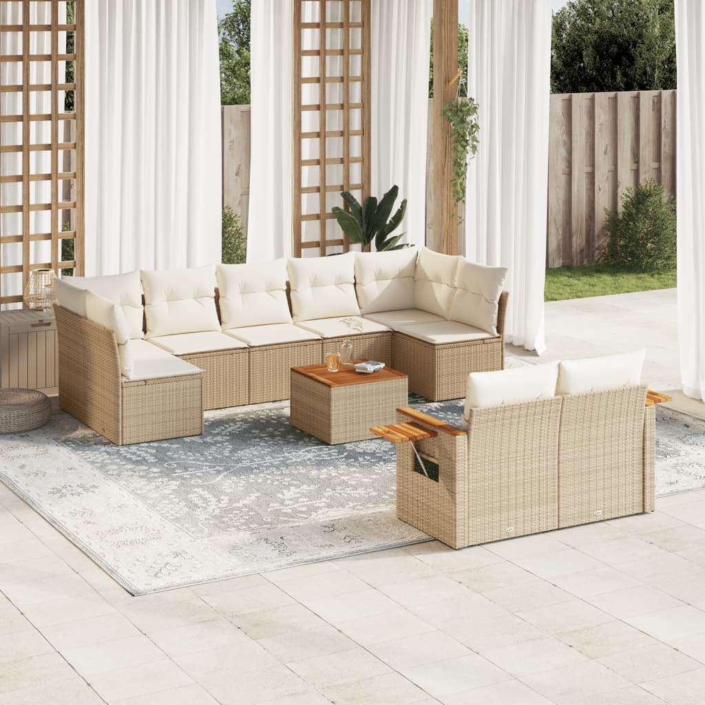 Set Divano da Giardino 10 pz con Cuscini Beige in Polyrattan 3259538