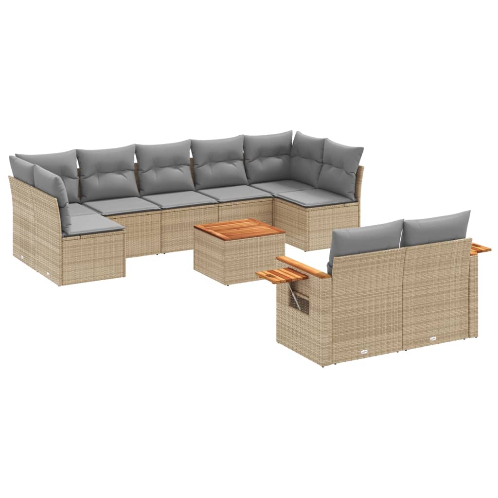 Set Divano da Giardino 10 pz con Cuscini Beige in Polyrattan 3259539