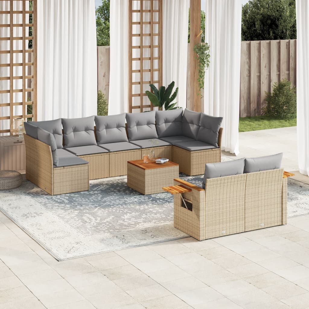 Set Divano da Giardino 10 pz con Cuscini Beige in Polyrattan 3259539
