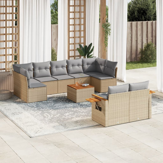 Set Divano da Giardino 10 pz con Cuscini Beige in Polyrattan 3259539