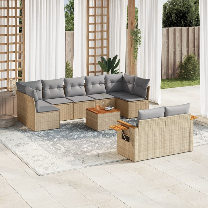 Set Divano da Giardino 10 pz con Cuscini Beige in Polyrattan 3259539