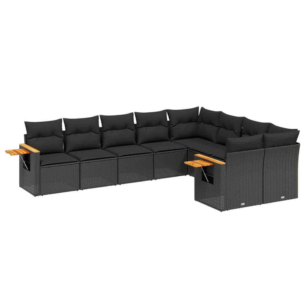 Set Divani da Giardino 9 pz con Cuscini Nero in Polyrattan 3259542