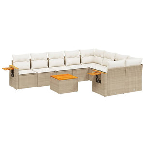Set Divano da Giardino 10 pz con Cuscini Beige in Polyrattan 3259552