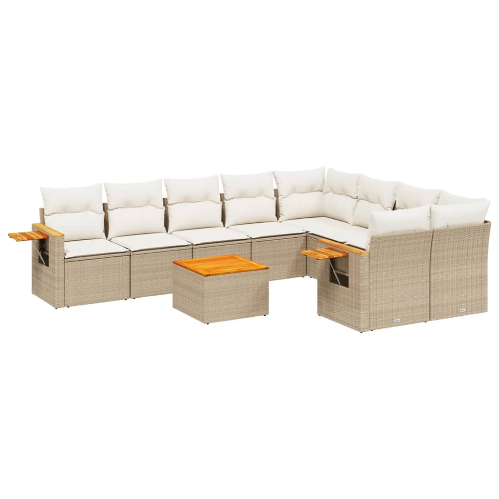 Set Divano da Giardino 10 pz con Cuscini Beige in Polyrattan