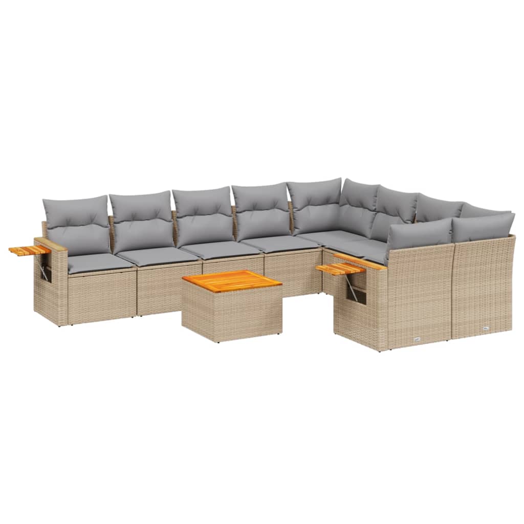 Set Divano da Giardino 10 pz con Cuscini Beige in Polyrattan