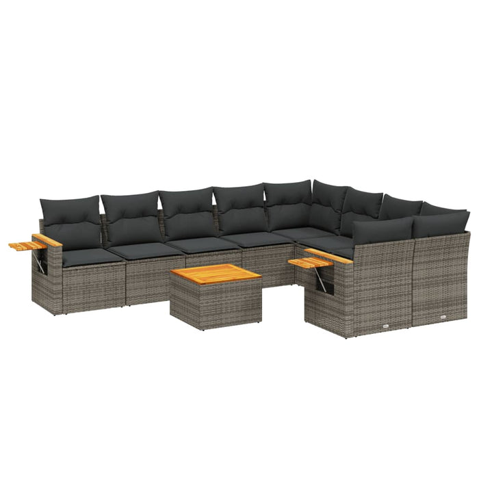 Set Divano da Giardino 10 pz con Cuscini Grigio in Polyrattan 3259554