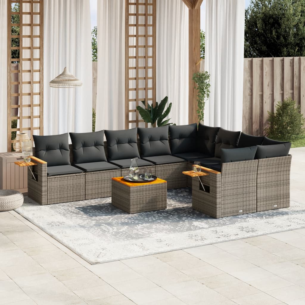Set Divano da Giardino 10 pz con Cuscini Grigio in Polyrattan 3259554
