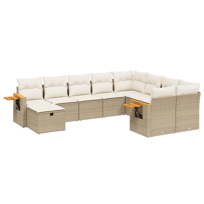 Set Divano da Giardino 10 pz con Cuscini Beige in Polyrattan