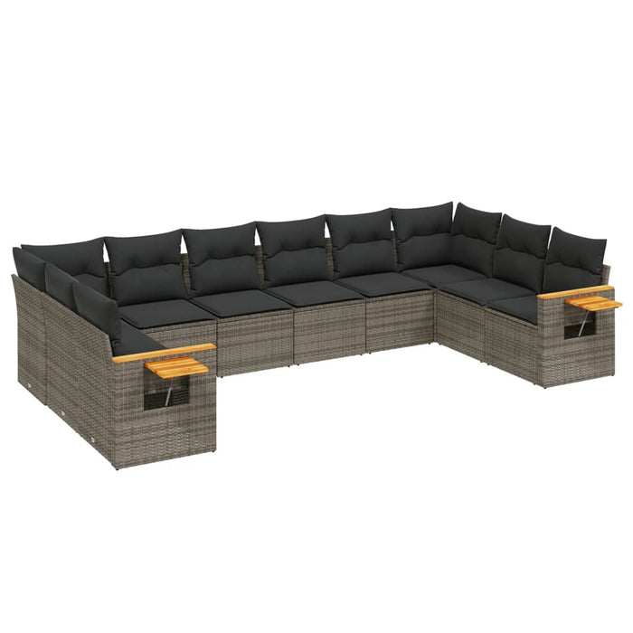 Set Divano da Giardino 10 pz con Cuscini Grigio in Polyrattan 3259568