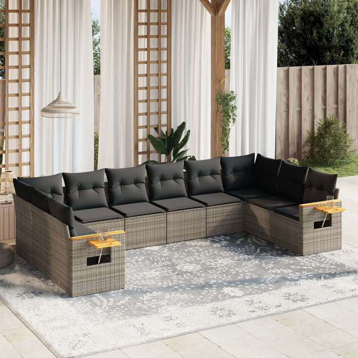 Set Divano da Giardino 10 pz con Cuscini Grigio in Polyrattan 3259568