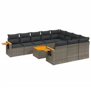 Set Divani da Giardino 11 pz con Cuscini in Polyrattan Grigio 3259589