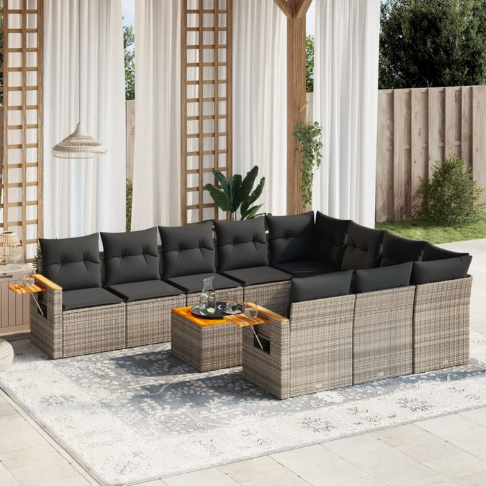 Set Divani da Giardino 11 pz con Cuscini in Polyrattan Grigio 3259589