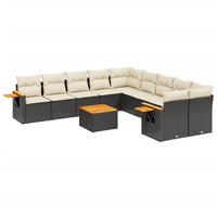 Set Divani da Giardino 11 pz con Cuscini in Polyrattan Nero