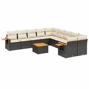 Set Divani da Giardino 11 pz con Cuscini in Polyrattan Nero