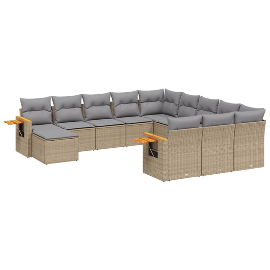 Set Divani da Giardino 11 pz con Cuscini Beige in Polyrattan