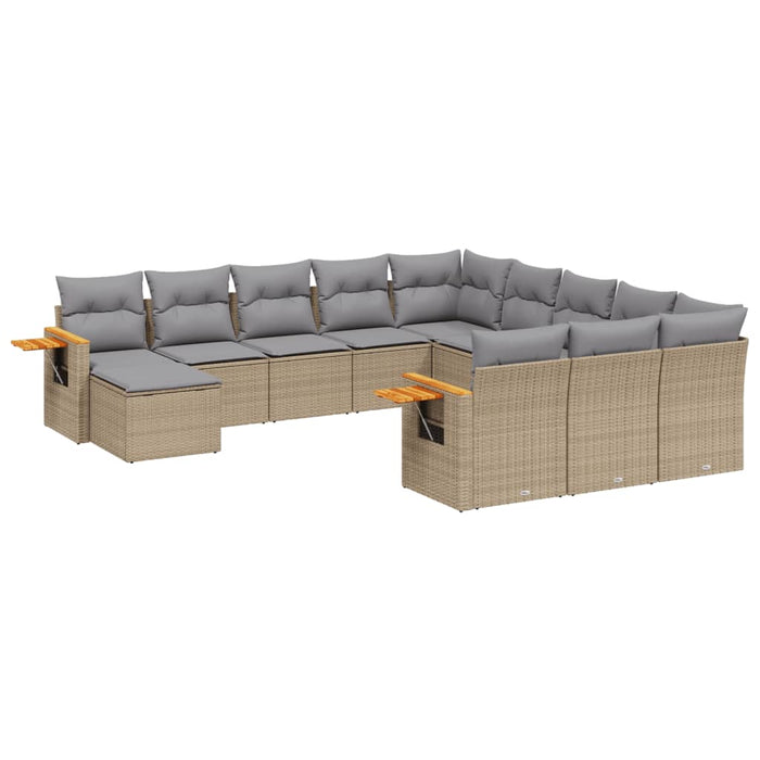 Set Divani da Giardino 11 pz con Cuscini Beige in Polyrattan