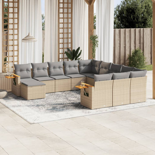Set Divani da Giardino 11 pz con Cuscini Beige in Polyrattan